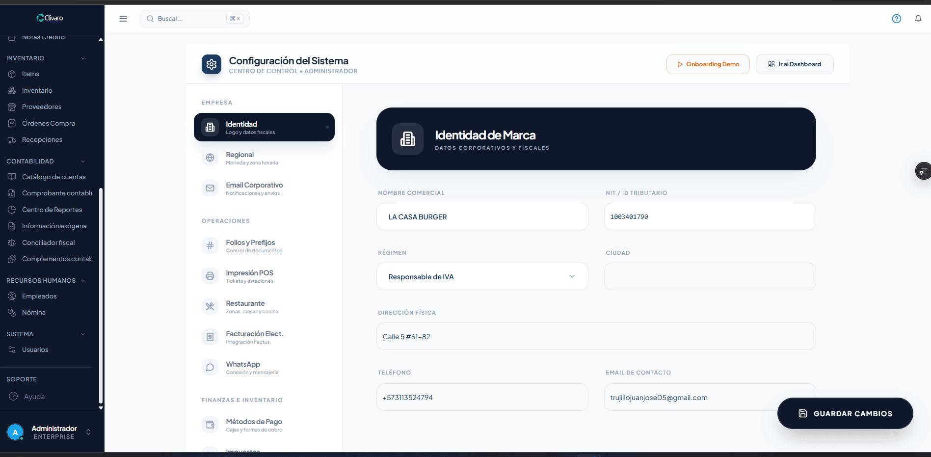 Clivaro Configuración